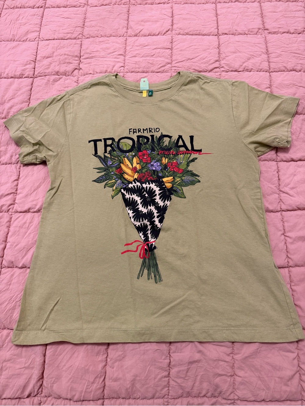 FARM Rio Olive Green Tropical Bouquet Graphic Tee